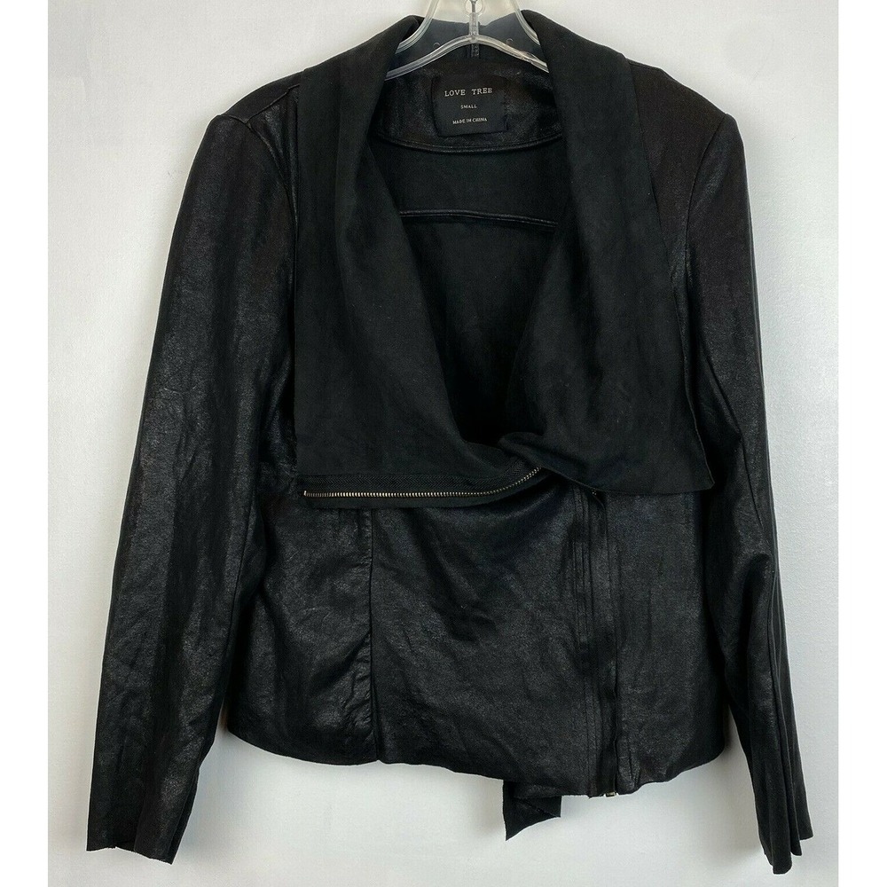 Love Tree Jacket Womens S Faux Suede Black Moto Zip Lightweight